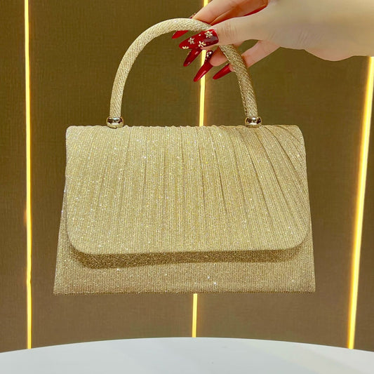 Festival Gold Crinkle Handbag – Dressy Shoulder Bag for Events