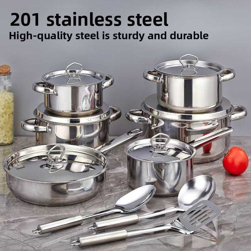 Stainless Steel Cookware Set 15-Piece Kitchen Pots & Pans