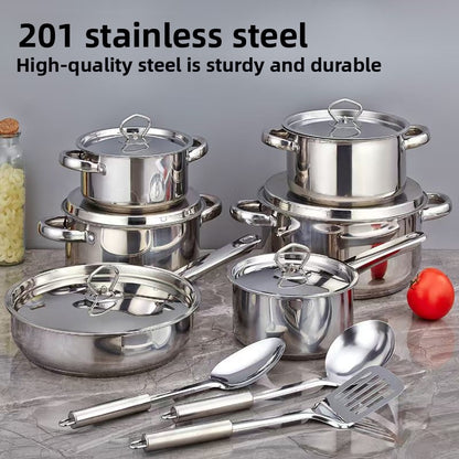 Stainless Steel Cookware Set 15-Piece Kitchen Pots & Pans