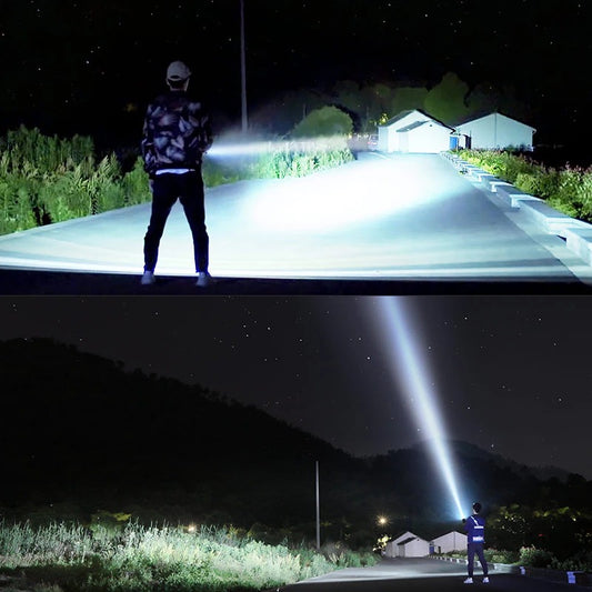 High Power LED Flashlight 20W Rechargeable 500m Range Torch