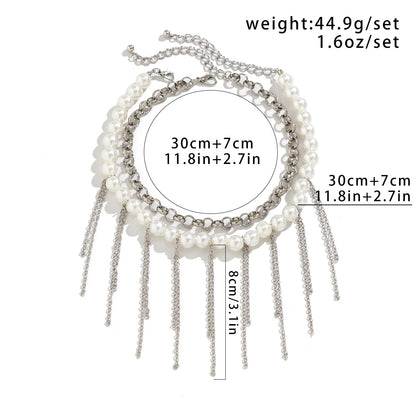 Pearl Tassel Double-Layer Retro Necklace Fun Design Jewelry