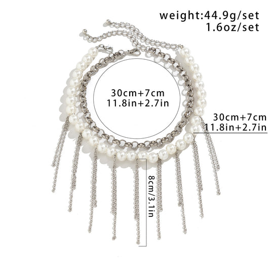 Pearl Tassel Double-Layer Retro Necklace Fun Design Jewelry
