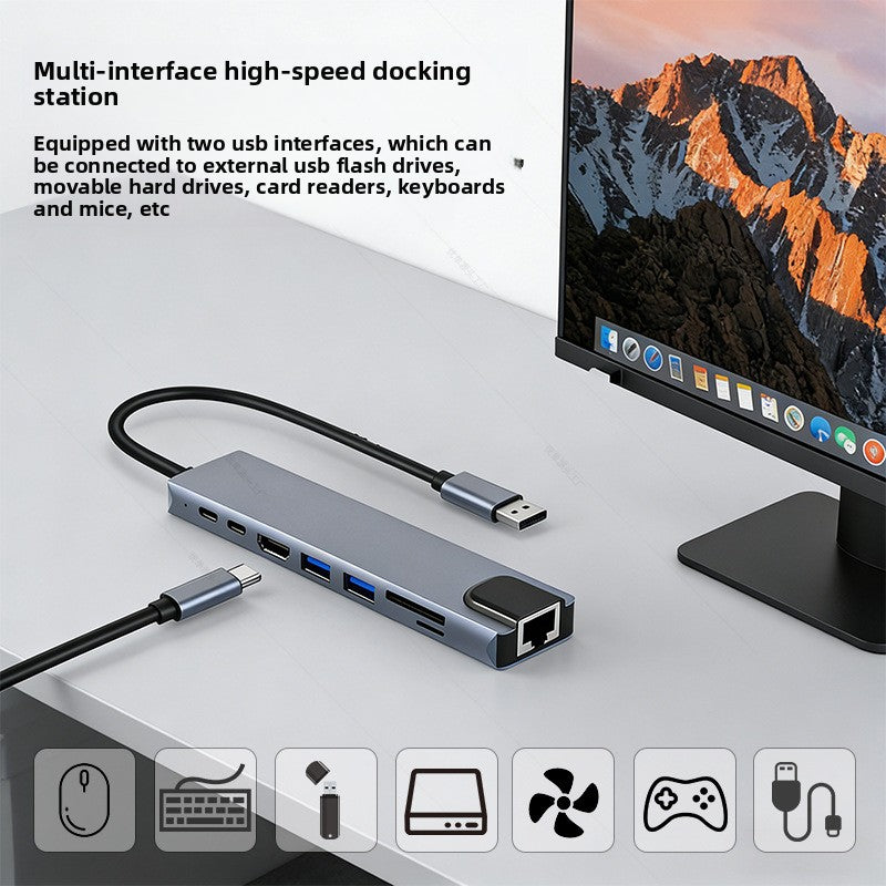 8-in-1 Type-C Docking Station with HDMI Ethernet PD Charging