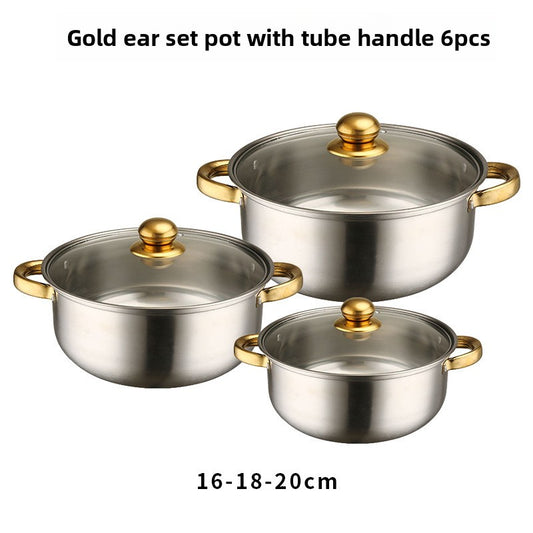 Stainless Steel Cookware Set Glass Lid Pots and Pans Kitchen