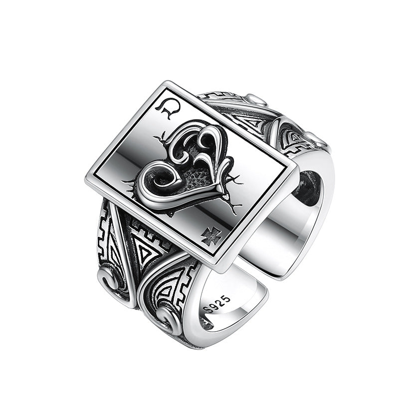 925 Sterling Silver Poker Card Ring – Open-End Adjustable