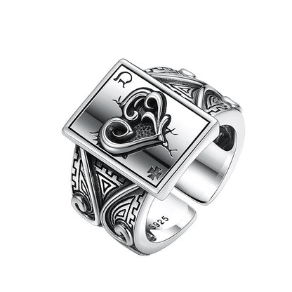 925 Sterling Silver Poker Card Ring – Open-End Adjustable