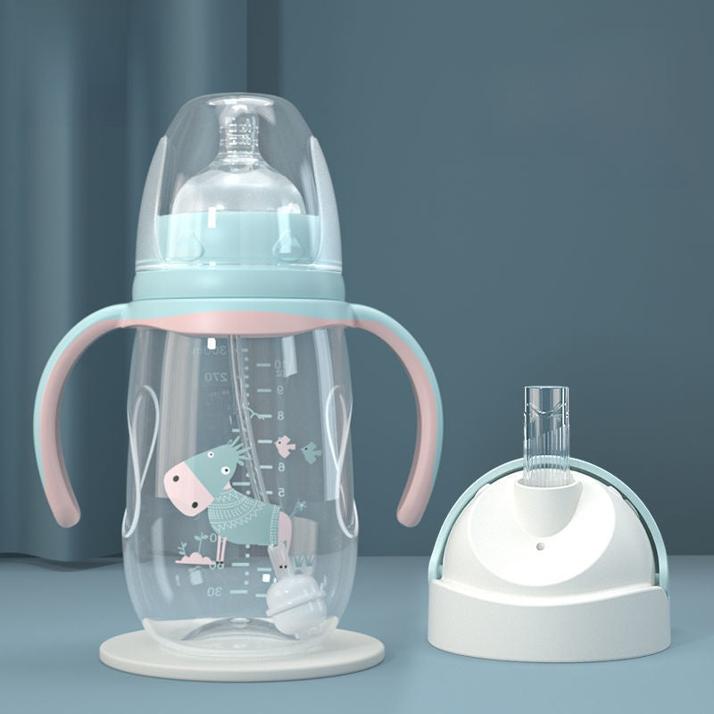 Baby Bottle with Straw Handle Wide Mouth for Daily Feeding