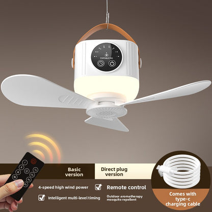 Smart Rechargeable Ceiling Fan with LED Light Quiet Airflow