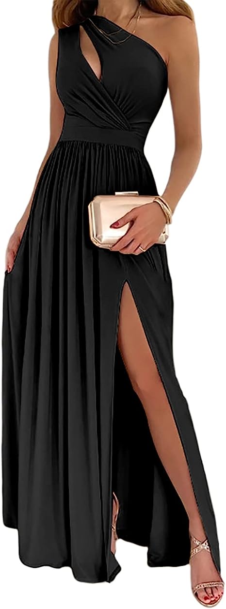 Women's One Shoulder Split Cutout Sleeveless Cocktail Dress