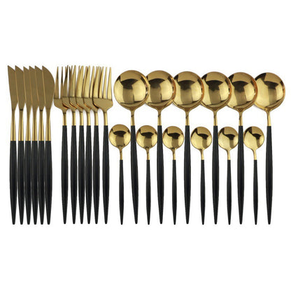 24PCS White Gold Dinnerware Set Stainless Steel Knife Fork