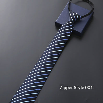 Mens Business Formal Zipper Tie With Blue Stripes for Office