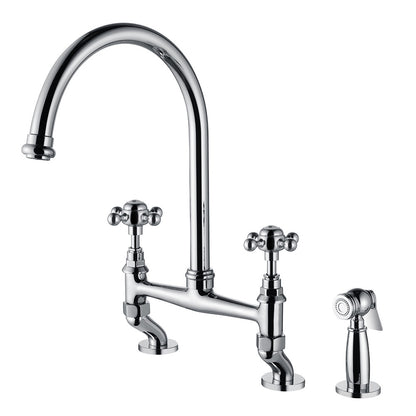 Retro Bridge Kitchen Faucet with Spray Gun for Sink Upgrade