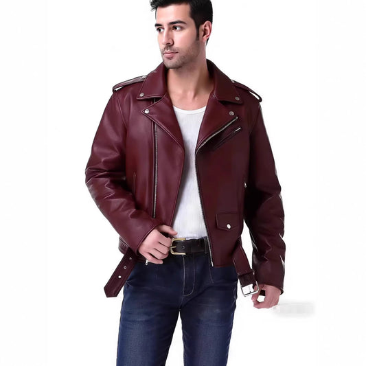 Buy Stylish Slim-Fit Mens PU Leather Jacket with Zipper Online