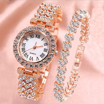 Roman-Style Womens Watch with Diamond-Encrusted Dial
