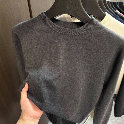 Crew-neck Casual Long-sleeve Knit Shirt – Solid-color Design
