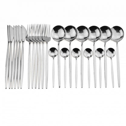 24PCS White Gold Dinnerware Set Stainless Steel Knife Fork