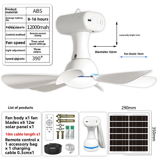 Multifunctional Solar Rechargeable Ceiling Fan Outdoor Use