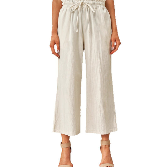 Drawstring Elastic Waist Casual Pants Women’s Wide-Leg Pants