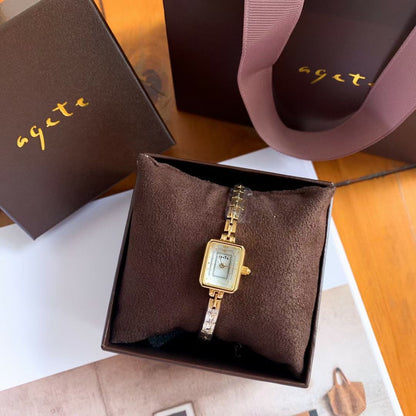 Vintage Square Watch for Women with Dainty Wheat Design