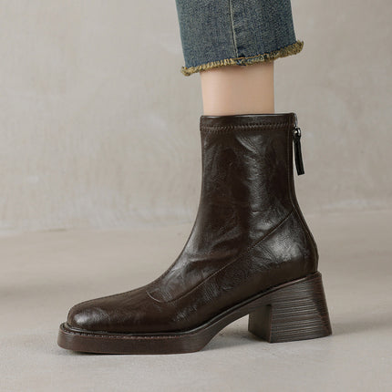 Women’s Slimming Chunky Mid-Heel Square-Toe Ankle Boots