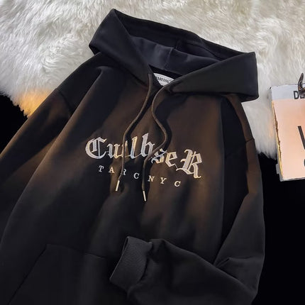 Men’s Black Hoodie – Distressed Wash & Lobster-Claw Button