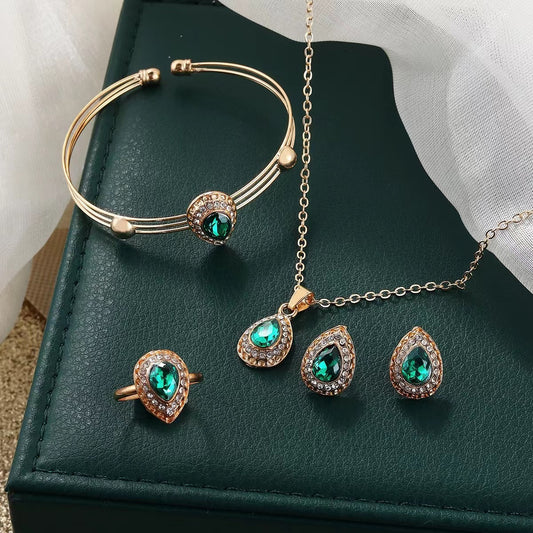 Women’s Gem Jewelry Set – Necklace, Earrings, Ring & Bracelet