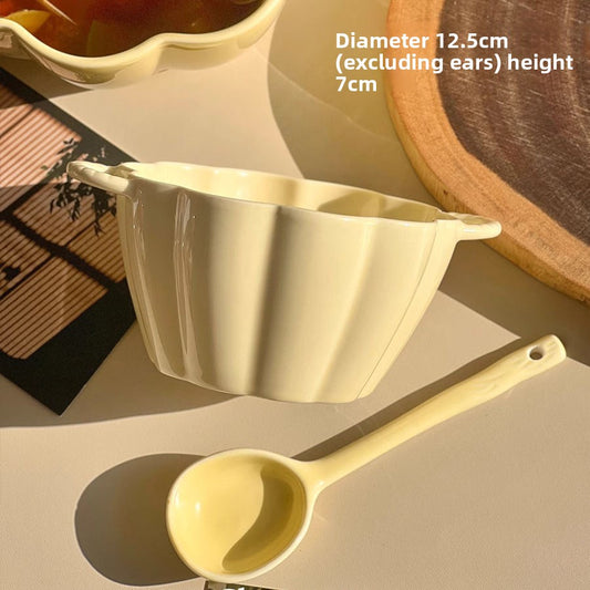 Double Eared Ceramic Soup Bowl with Floral Design