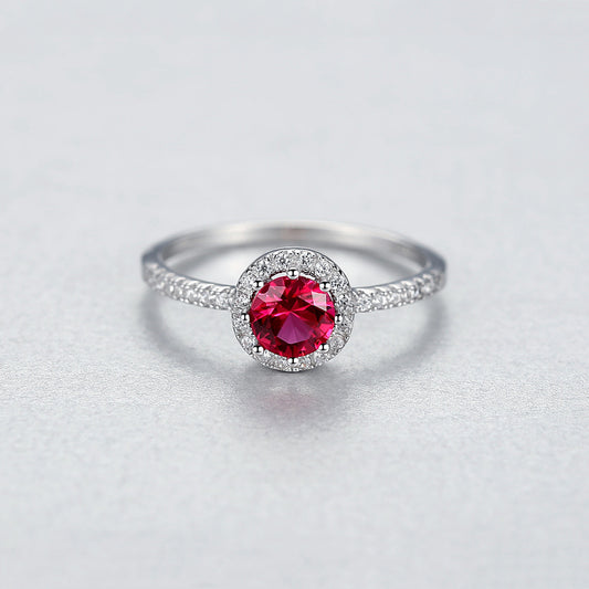 925 Silver Single-Row Diamond Ruby Ring for Women global swanky 3
