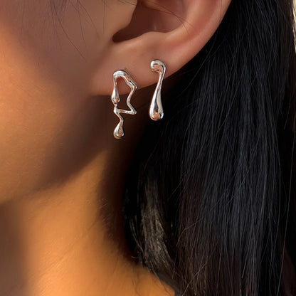 925 Silver Asymmetric Lava Earrings