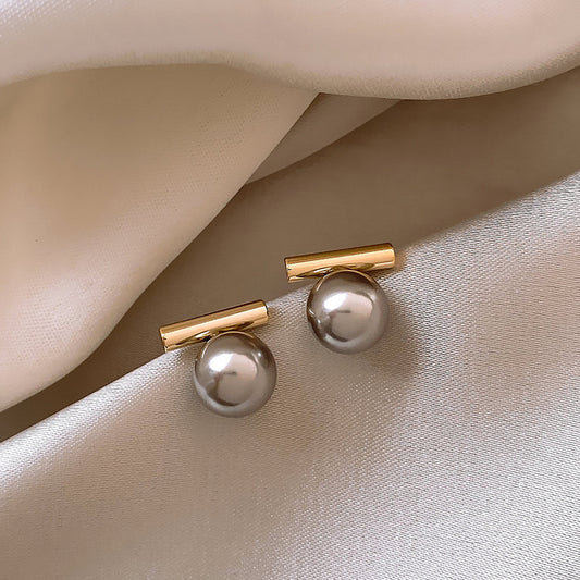 925 Silver Pearl Earrings Retro Geometric Design