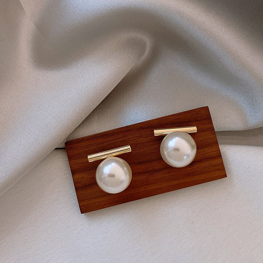 925 Silver Pearl Earrings Retro Geometric Design