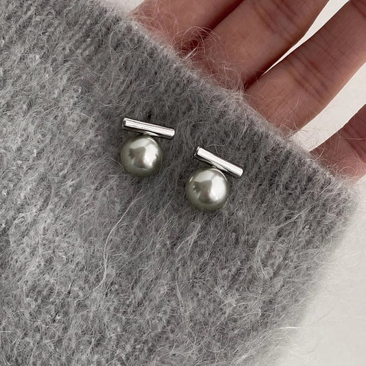 925 Silver Pearl Earrings Retro Geometric Design