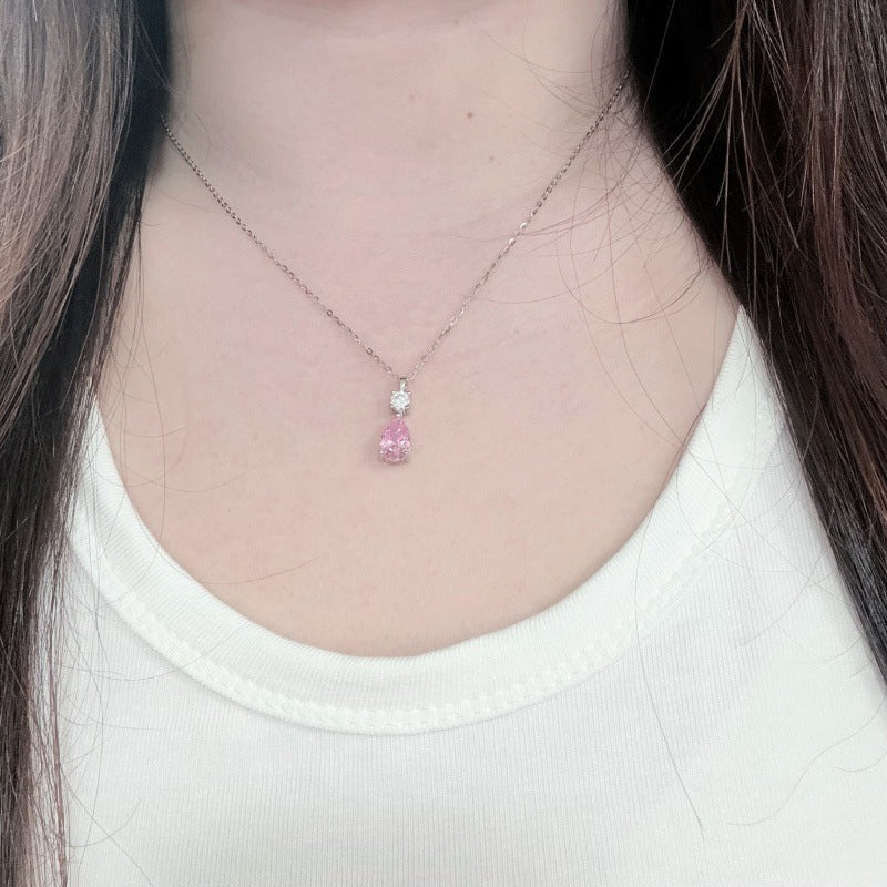 925 Sterling Silver Powder Diamond Teardrop Necklace for Women