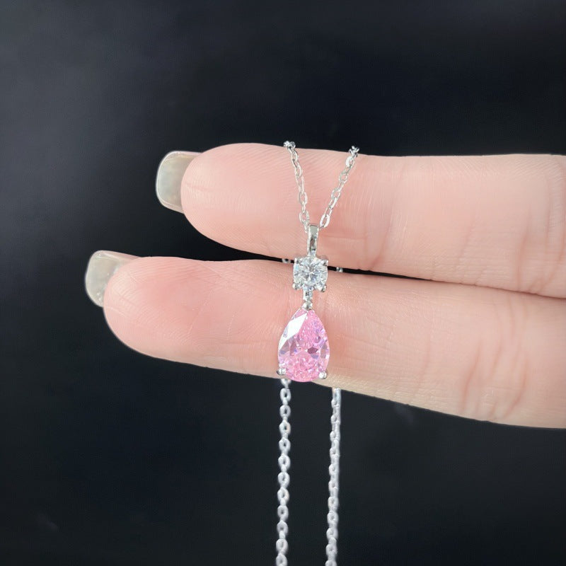 925 Sterling Silver Powder Diamond Teardrop Necklace for Women