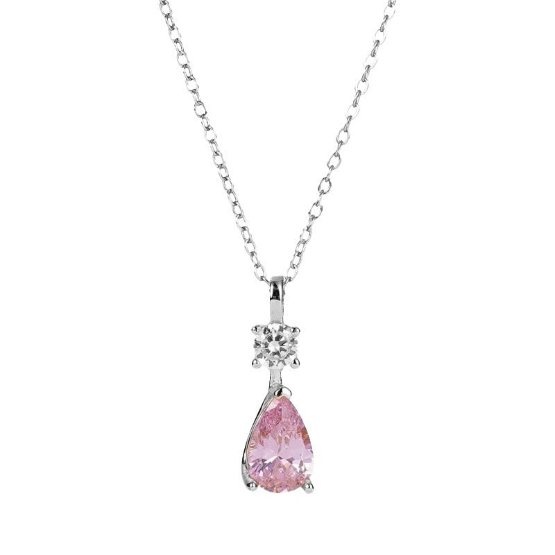 925 Sterling Silver Powder Diamond Teardrop Necklace for Women