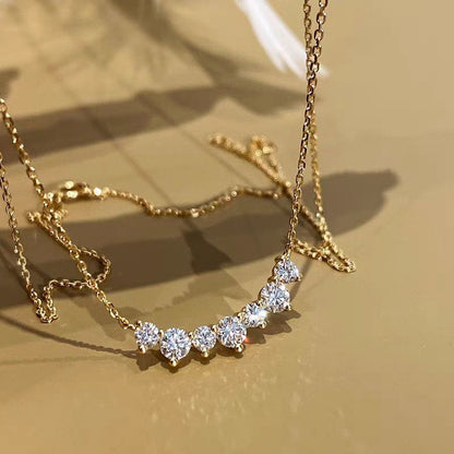 925 Sterling Silver Smile Necklace 18K Gold Plated Zircon Pendant
