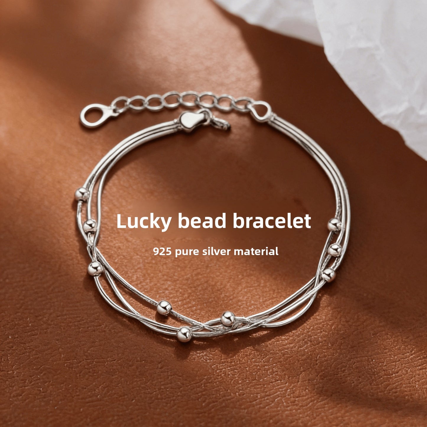 925 Sterling Silver Three-Layer Snake Bone Chain Bead Bracelet for Women