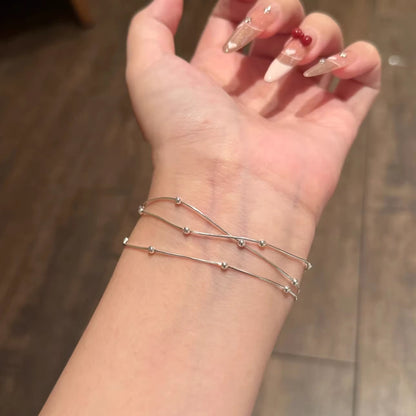 925 Sterling Silver Three-Layer Snake Bone Chain Bead Bracelet for Women