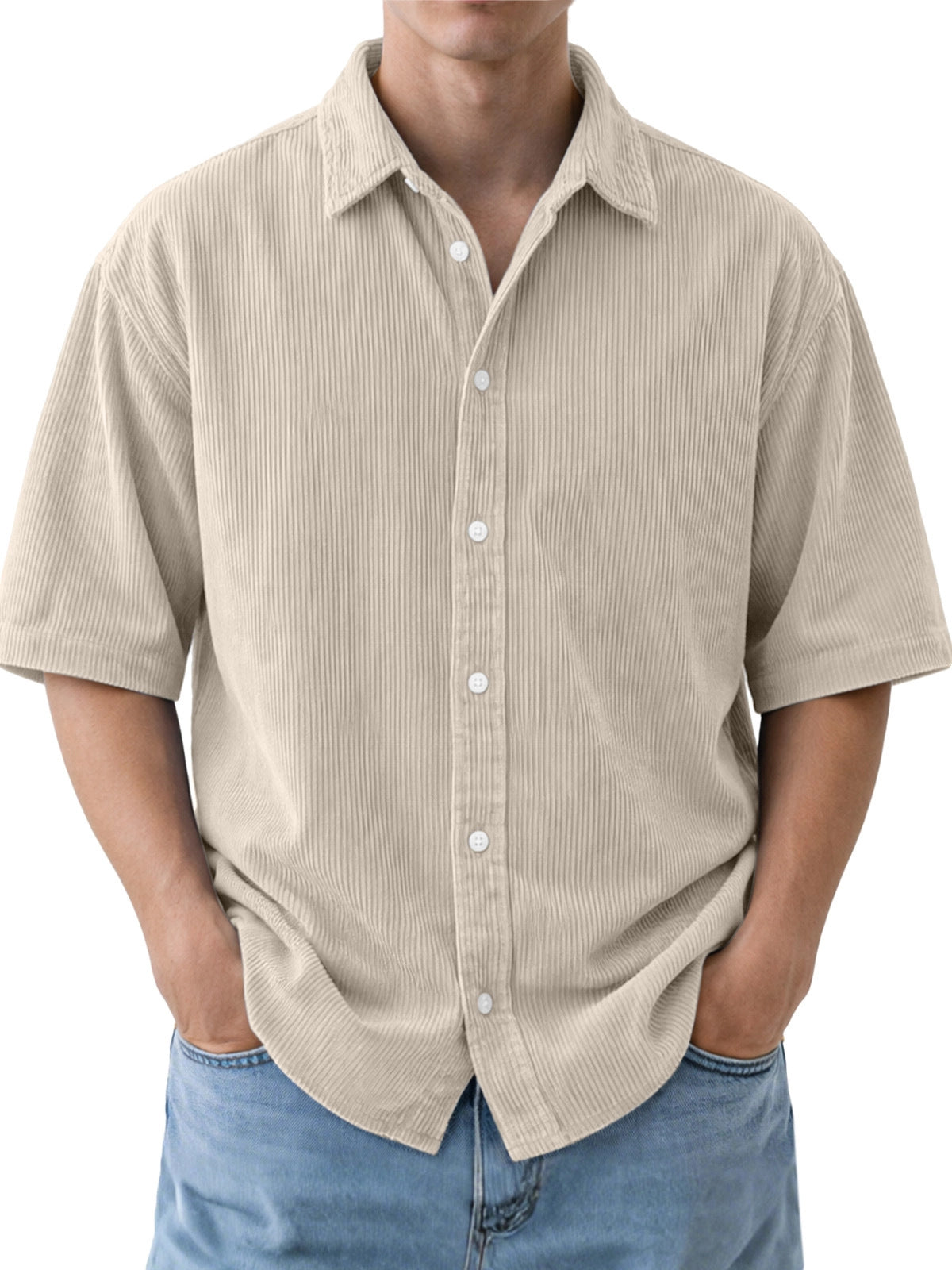 Buy Men’s Loose-Fit Corduroy Short-Sleeve Shirt Online
