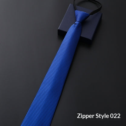 Mens Business Formal Zipper Tie With Blue Stripes for Office
