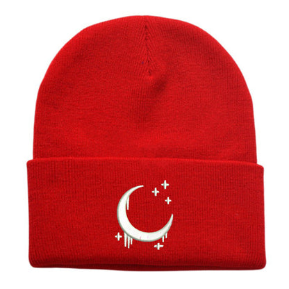 Embroidered Knitted Hat With Moon & Stars – Autumn Winter