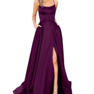 Solid Color Long Slimming Shoulder Hollow Bridesmaid Dress