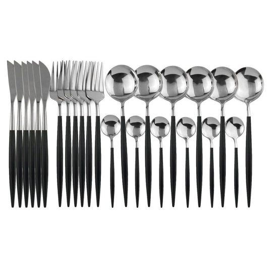 24PCS White Gold Dinnerware Set Stainless Steel Knife Fork