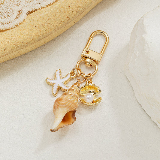 Seaside Alloy Natural Shell Pearl Keychain Stylish Accessory