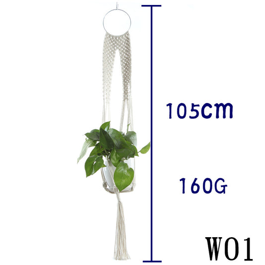 Flower Pot Net Bag – Beige Cotton Rope Indoor Plant Hanger