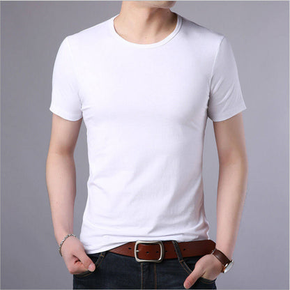 95 Cotton 5 Spandex high quality Short-sleeved T-shirt Men's Summer New Arrival Men's Round Neck Korean Style Slim-fit Slim-fit Top White