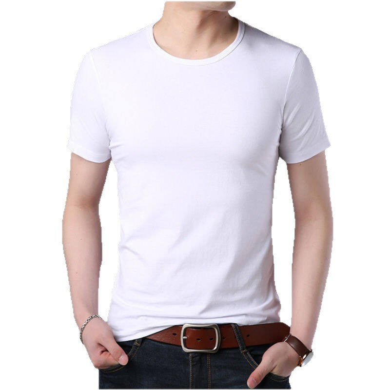 95 Cotton 5 Spandex high quality Short-sleeved T-shirt Men's Summer New Arrival Men's Round Neck Korean Style Slim-fit Slim-fit Top White