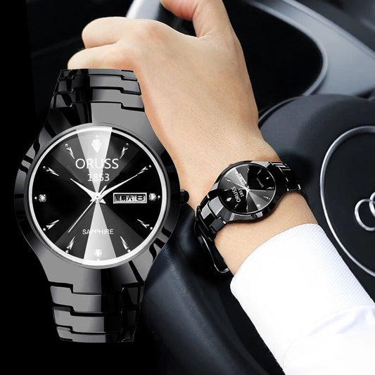 Fashion Waterproof Quartz Watch Tungsten Steel Color Couples