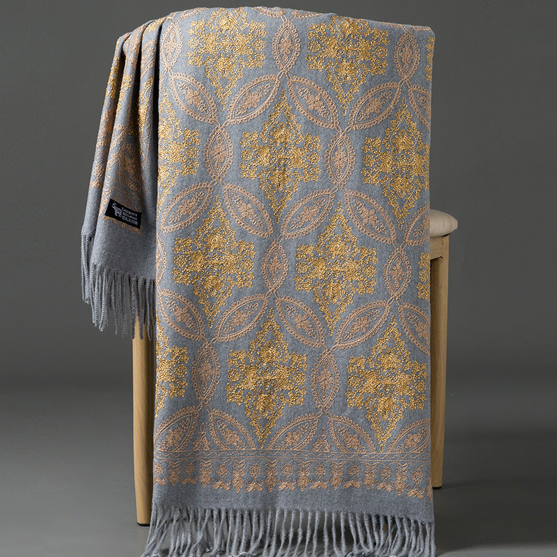 Buy Autumn Winter Golden Silk Lily Embroidered Xinjiang Cashmere