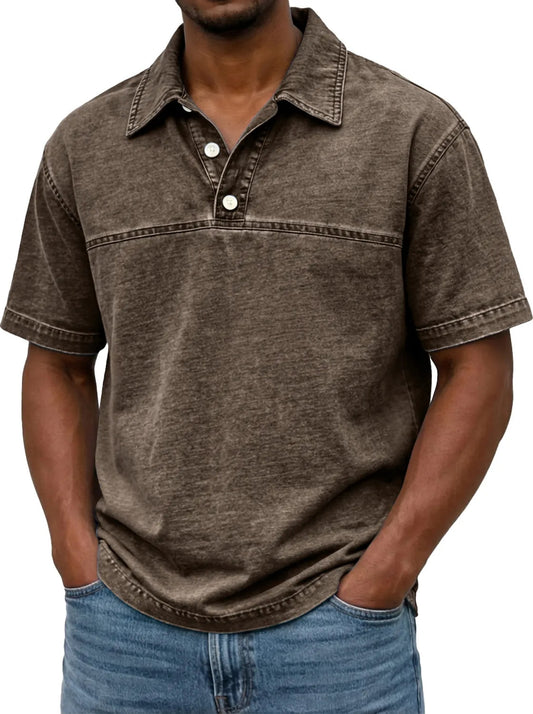 Buy Men’s Solid-Color Vintage Short Sleeve Lapel Polo